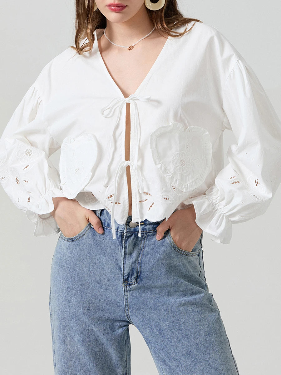Floral Lace-Up Blouse